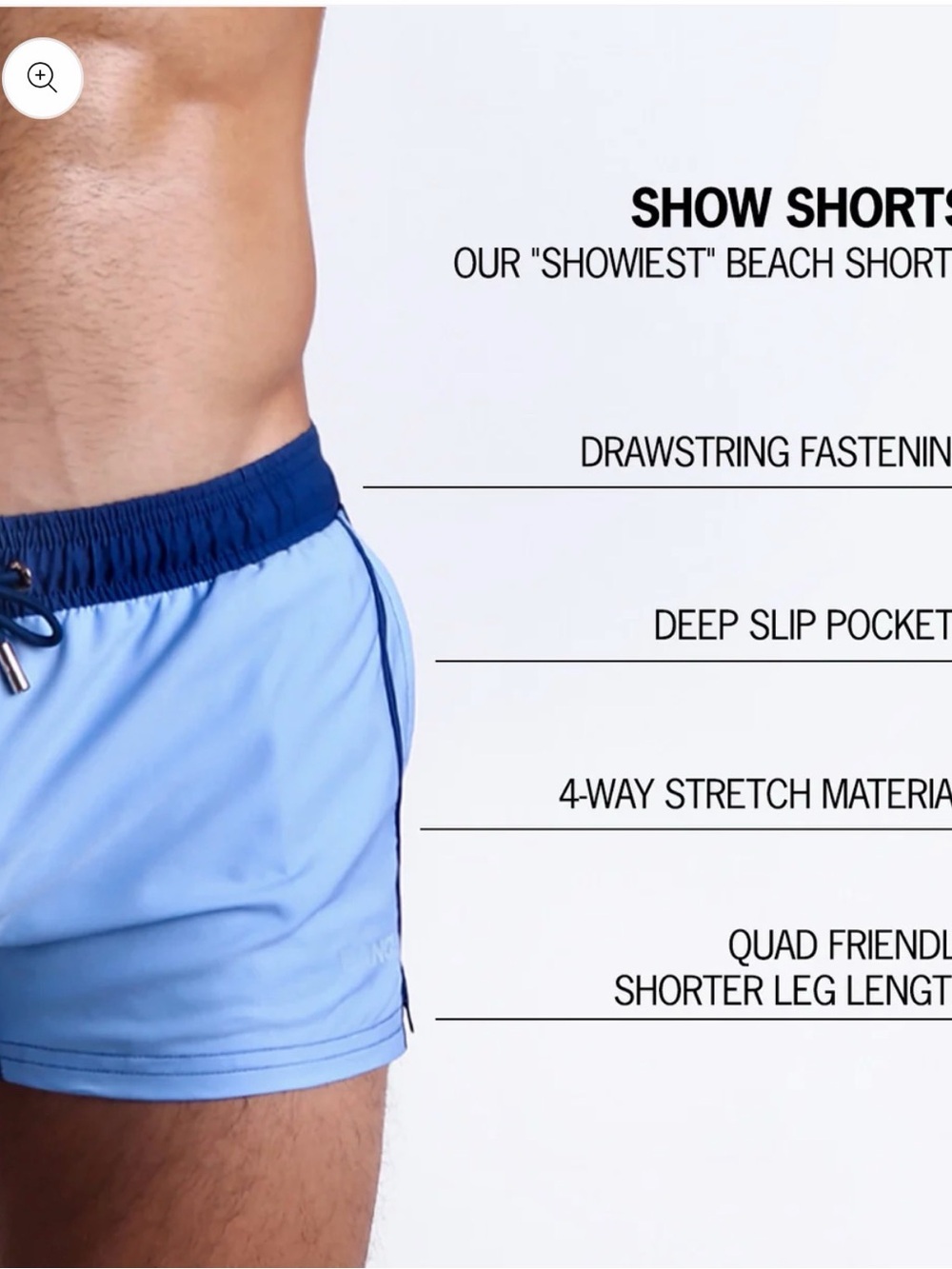 Light Blue Men's Swim Trunks with Black Waist Trim - Picture 8 of 13